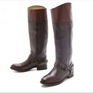 FRYE Spur Knee Tall Brown Two Tone Leather Boots Women's Size 8 B Lindsay